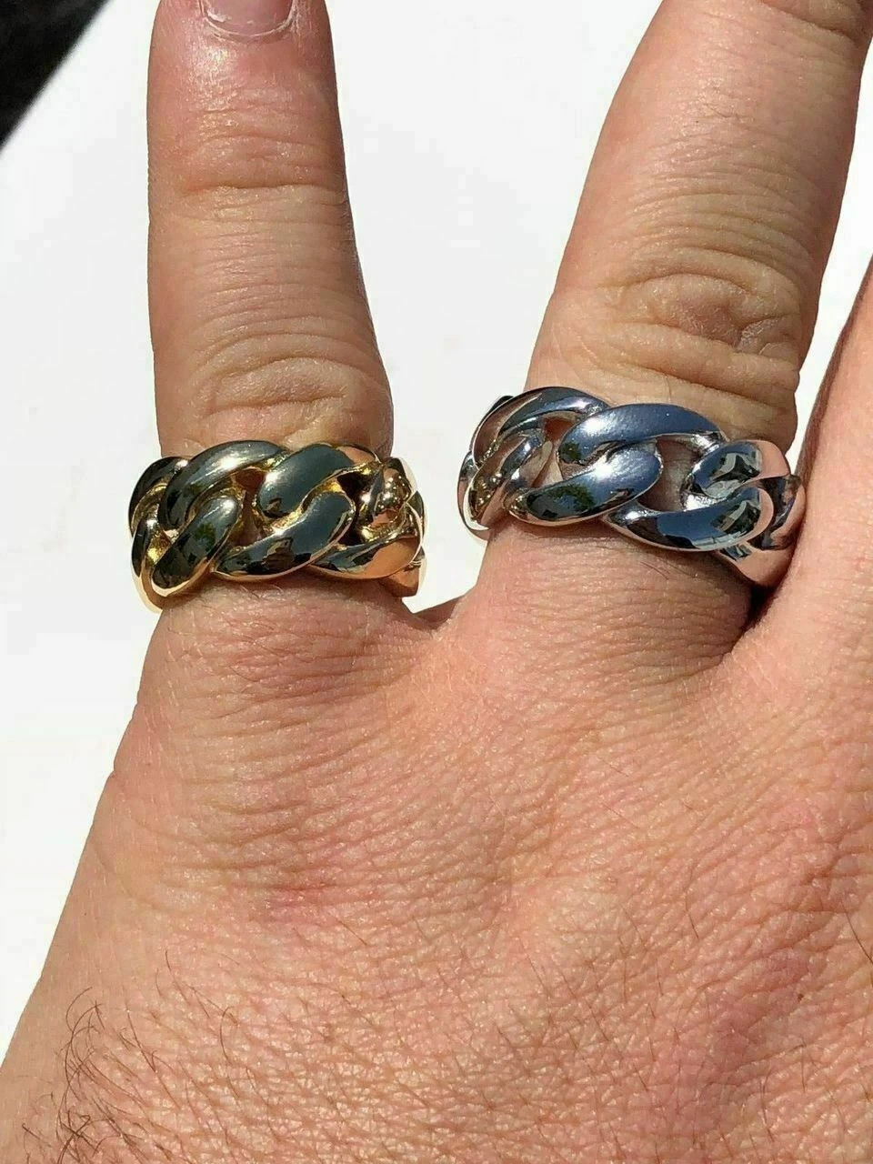 Men's Miami Cuban Link RING 14k Gold Rhodium Over 925 Silver Pinky Wedding Band 9 Men's Miami Cuban Link RING 14k Gold Rhodium Over 925 Silver Pinky Wedding Band - Image 7