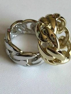 Men's Miami Cuban Link RING 14k Gold Rhodium Over 925 Silver Pinky Wedding Band