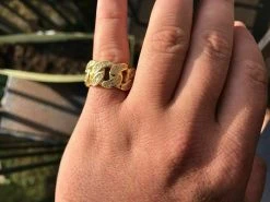 Mens Miami Cuban RING Real Solid 925 Silver/14k Gold Plated Band Pinky HipHop CZ -Harlem Bling Shop harlembling mens miami cuban ring real solid 925 silver14k gold plated band pinky hiphop cz 05046.1668697612