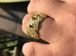 Mens Miami Cuban RING Real Solid 925 Silver/14k Gold Plated Band Pinky HipHop CZ -Harlem Bling Shop harlembling mens miami cuban ring real solid 925 silver14k gold plated band pinky hiphop cz 33038.1668697603