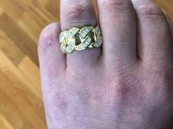 Mens Miami Cuban RING Real Solid 925 Silver/14k Gold Plated Band Pinky HipHop CZ -Harlem Bling Shop harlembling mens miami cuban ring real solid 925 silver14k gold plated band pinky hiphop cz 36161.1668697625