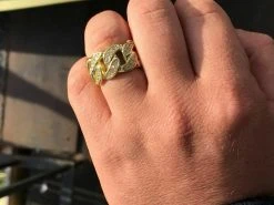 Mens Miami Cuban RING Real Solid 925 Silver/14k Gold Plated Band Pinky HipHop CZ -Harlem Bling Shop harlembling mens miami cuban ring real solid 925 silver14k gold plated band pinky hiphop cz 59787.1668697622