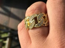 Mens Miami Cuban RING Real Solid 925 Silver/14k Gold Plated Band Pinky HipHop CZ -Harlem Bling Shop harlembling mens miami cuban ring real solid 925 silver14k gold plated band pinky hiphop cz 93144.1668697617