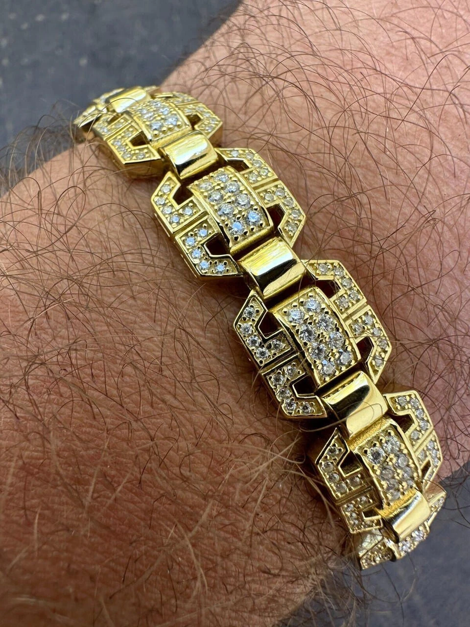 Men’s Moissanite Custom Link 14k Gold Plated Real 925 Sterling Silver Bracelet 4 Men’s Moissanite Custom Link 14k Gold Plated Real 925 Sterling Silver Bracelet - Image 2