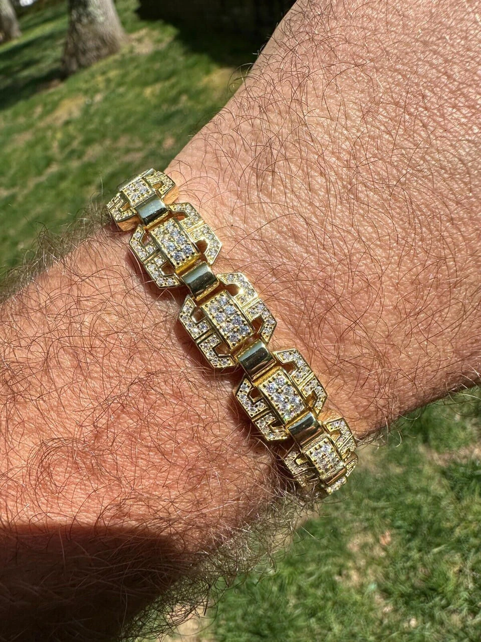 Men’s Moissanite Custom Link 14k Gold Plated Real 925 Sterling Silver Bracelet 16 Men’s Moissanite Custom Link 14k Gold Plated Real 925 Sterling Silver Bracelet - Image 14