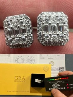 Men’s Moissanite Iced Silver Baguette Hip Hop Earrings Studs Pass Diamond Tester