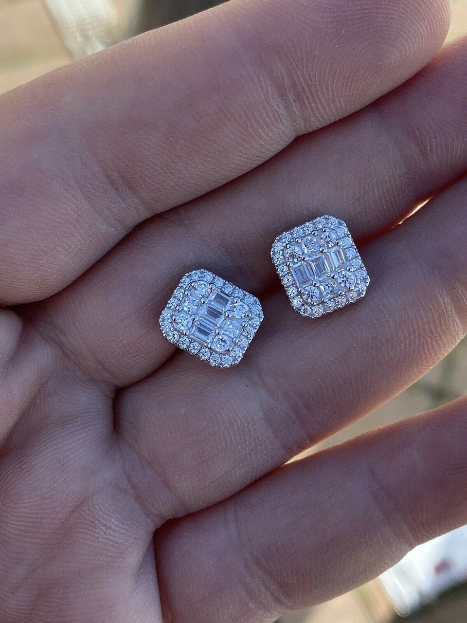 Men’s Moissanite Iced Silver Baguette Hip Hop Earrings Studs Pass Diamond Tester 12 Men’s Moissanite Iced Silver Baguette Hip Hop Earrings Studs Pass Diamond Tester - Image 10