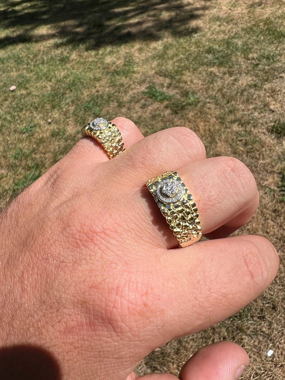 Mens MOISSANITE Nugget Ring Real 14k Gold Plated 925 Silver Iced Pinky Hip Hop 5 Mens MOISSANITE Nugget Ring Real 14k Gold Plated 925 Silver Iced Pinky Hip Hop - Image 3