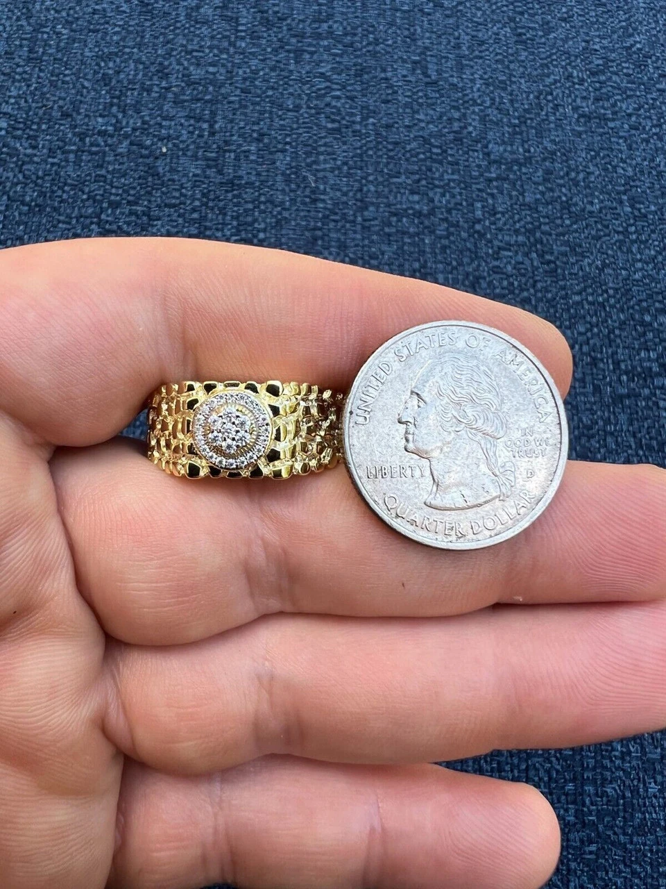 Mens MOISSANITE Nugget Ring Real 14k Gold Plated 925 Silver Iced Pinky Hip Hop 11 Mens MOISSANITE Nugget Ring Real 14k Gold Plated 925 Silver Iced Pinky Hip Hop - Image 9