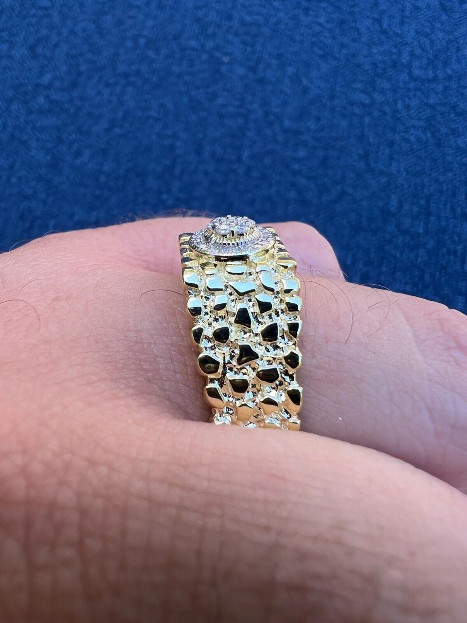 Mens MOISSANITE Nugget Ring Real 14k Gold Plated 925 Silver Iced Pinky Hip Hop 7 Mens MOISSANITE Nugget Ring Real 14k Gold Plated 925 Silver Iced Pinky Hip Hop - Image 5