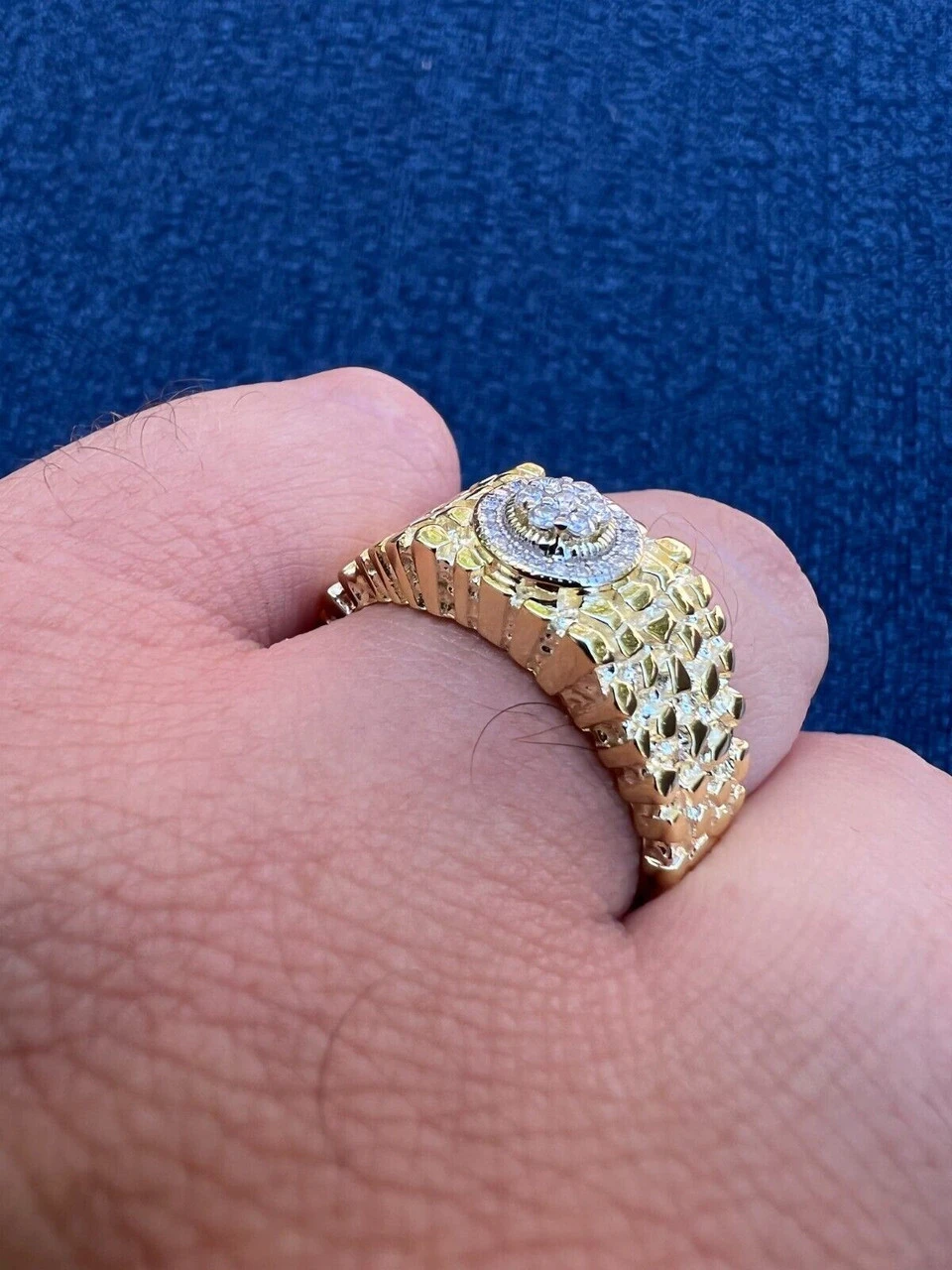 Mens MOISSANITE Nugget Ring Real 14k Gold Plated 925 Silver Iced Pinky Hip Hop 13 Mens MOISSANITE Nugget Ring Real 14k Gold Plated 925 Silver Iced Pinky Hip Hop - Image 11