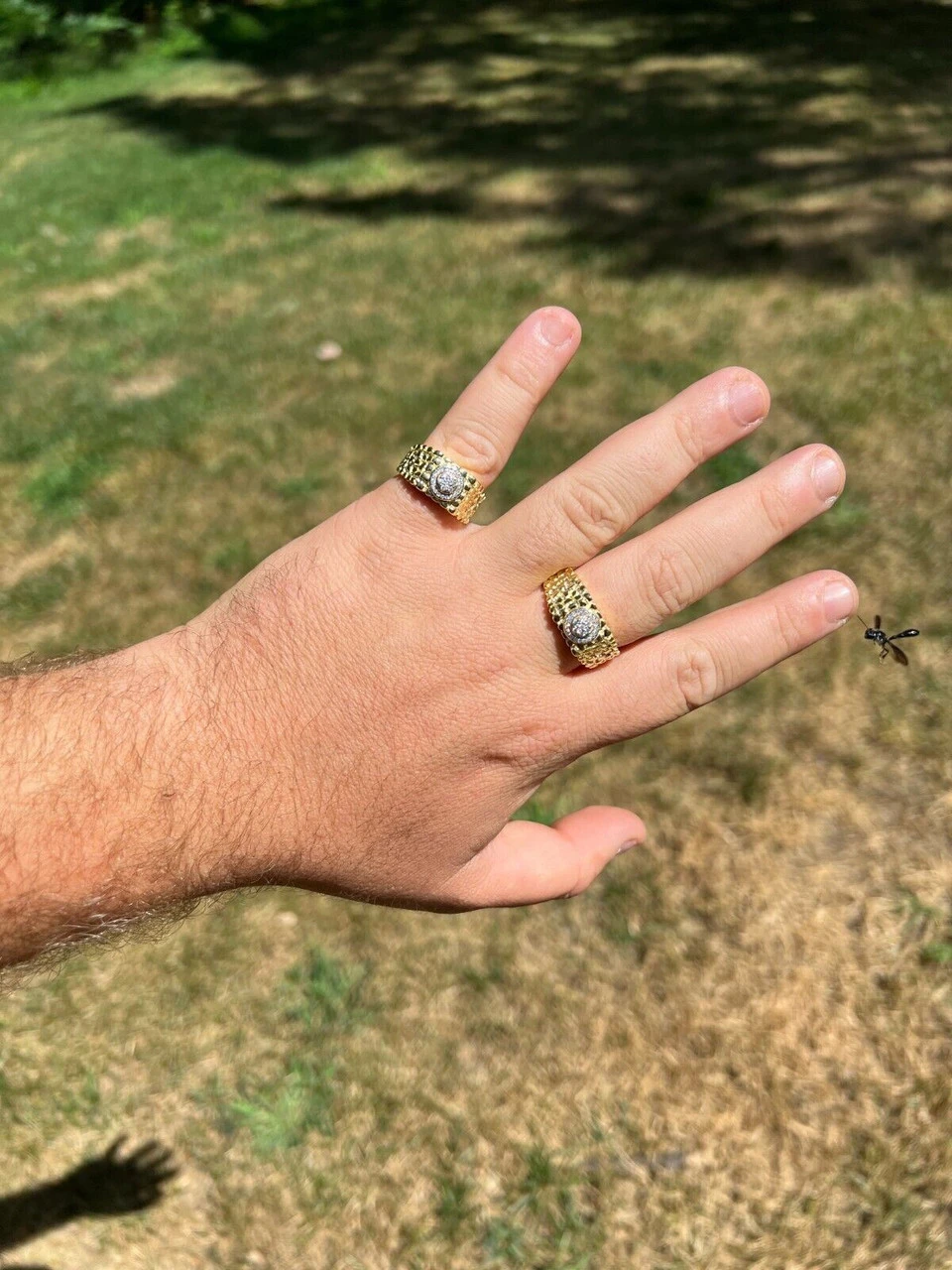 Mens MOISSANITE Nugget Ring Real 14k Gold Plated 925 Silver Iced Pinky Hip Hop 4 Mens MOISSANITE Nugget Ring Real 14k Gold Plated 925 Silver Iced Pinky Hip Hop - Image 2