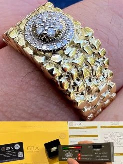 Mens MOISSANITE Nugget Ring Real 14k Gold Plated 925 Silver Iced Pinky Hip Hop