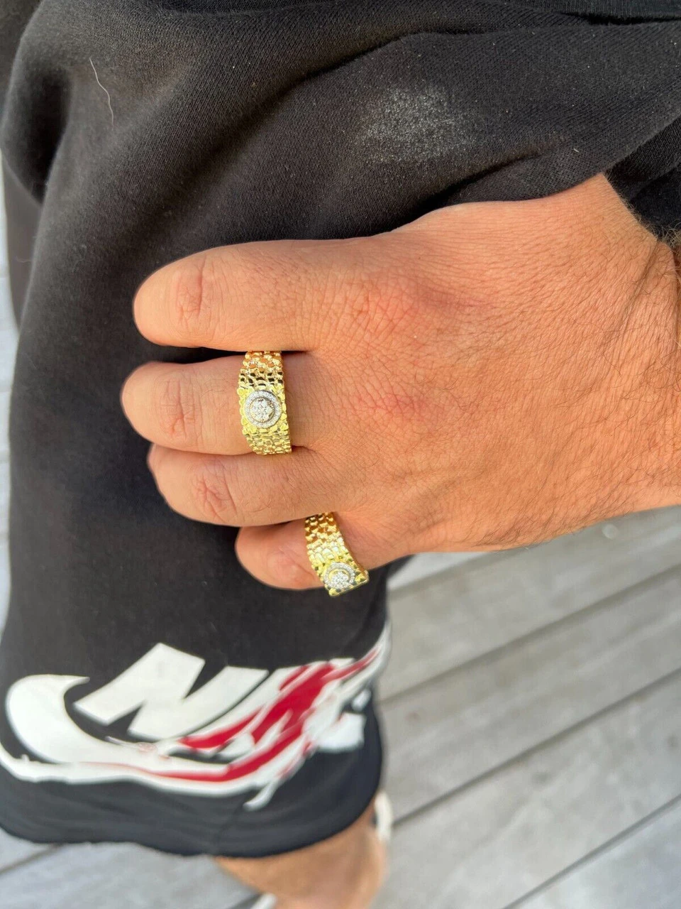 Mens MOISSANITE Nugget Ring Real 14k Gold Plated 925 Silver Iced Pinky Hip Hop 9 Mens MOISSANITE Nugget Ring Real 14k Gold Plated 925 Silver Iced Pinky Hip Hop - Image 7