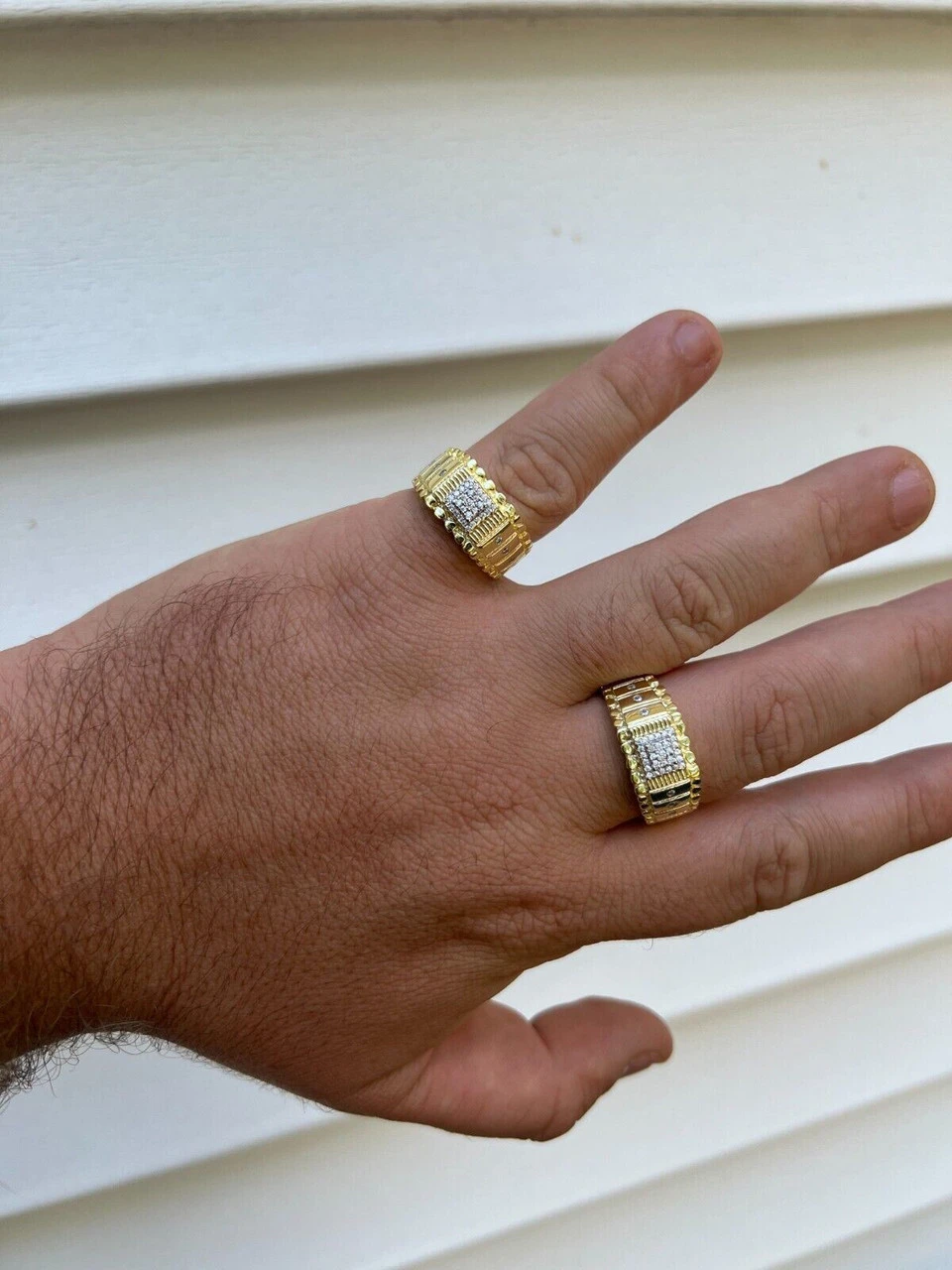 Mens MOISSANITE Nugget Square Ring Real 14k Gold Plated 925 Silver Iced Pinky 9 Mens MOISSANITE Nugget Square Ring Real 14k Gold Plated 925 Silver Iced Pinky - Image 7