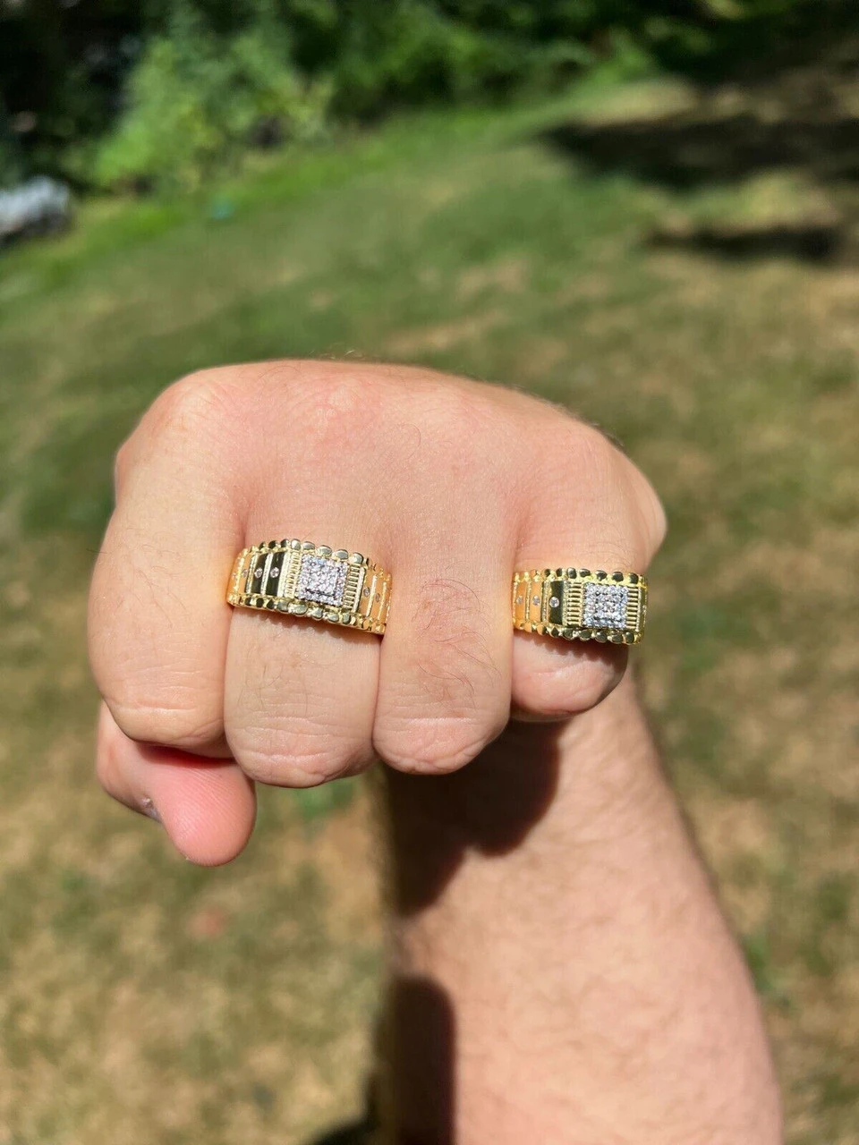 Mens MOISSANITE Nugget Square Ring Real 14k Gold Plated 925 Silver Iced Pinky 10 Mens MOISSANITE Nugget Square Ring Real 14k Gold Plated 925 Silver Iced Pinky - Image 8