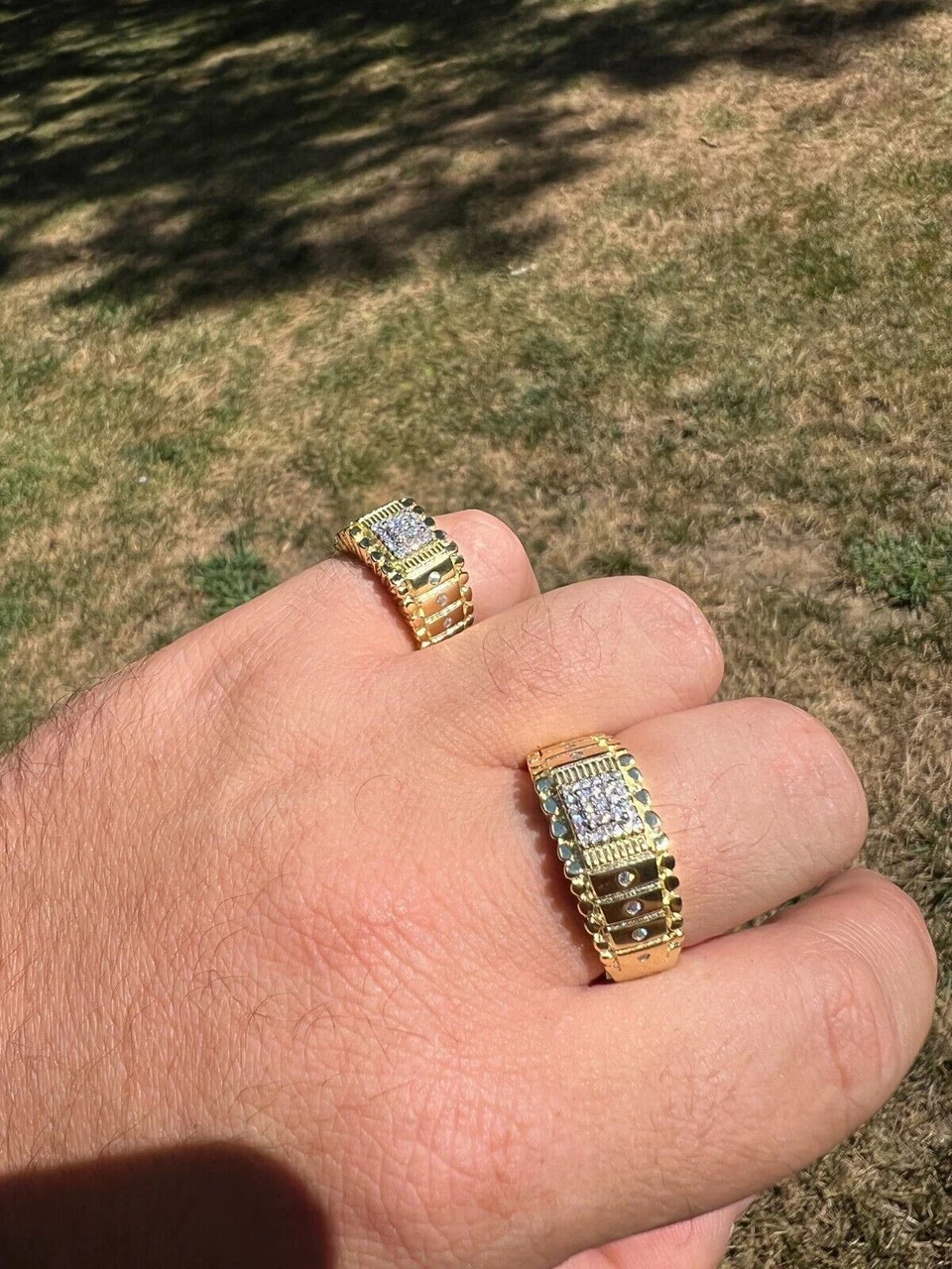 Mens MOISSANITE Nugget Square Ring Real 14k Gold Plated 925 Silver Iced Pinky 4 Mens MOISSANITE Nugget Square Ring Real 14k Gold Plated 925 Silver Iced Pinky - Image 2