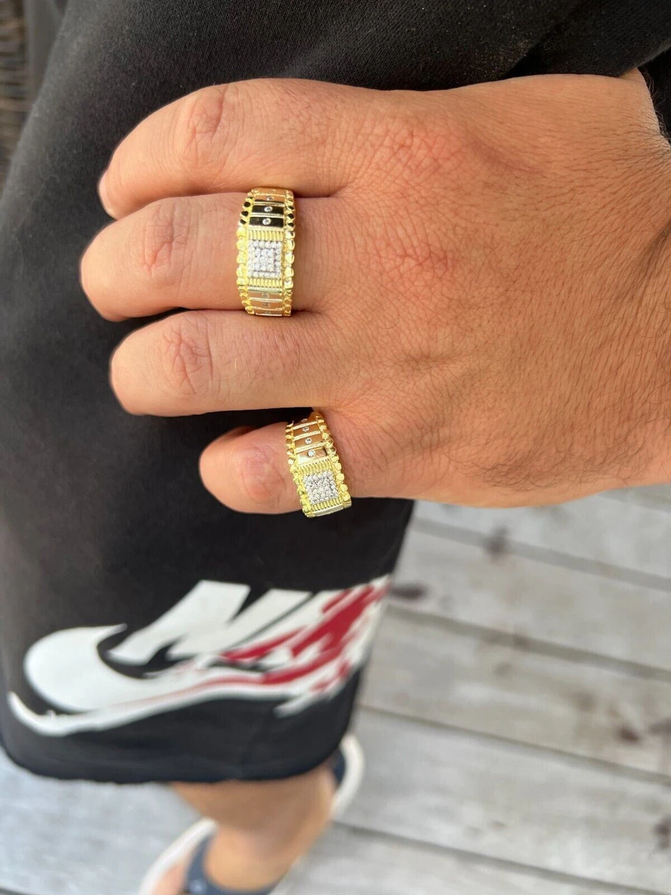 Mens MOISSANITE Nugget Square Ring Real 14k Gold Plated 925 Silver Iced Pinky 8 Mens MOISSANITE Nugget Square Ring Real 14k Gold Plated 925 Silver Iced Pinky - Image 6