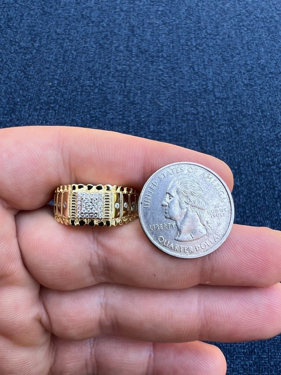 Mens MOISSANITE Nugget Square Ring Real 14k Gold Plated 925 Silver Iced Pinky 12 Mens MOISSANITE Nugget Square Ring Real 14k Gold Plated 925 Silver Iced Pinky - Image 10