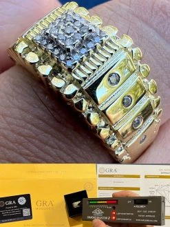 Mens MOISSANITE Nugget Square Ring Real 14k Gold Plated 925 Silver Iced Pinky