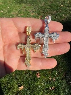 Mens MOISSANITE Real 925 Silver Gold Plated Dripping Cross Iced Pendant Necklace 22 Mens MOISSANITE Real 925 Silver Gold Plated Dripping Cross Iced Pendant Necklace -Harlem Bling Shop harlembling mens moissanite real 925 silver gold plated dripping cross iced pendant necklace 04817.1670514738