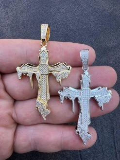 Mens MOISSANITE Real 925 Silver Gold Plated Dripping Cross Iced Pendant Necklace 24 Mens MOISSANITE Real 925 Silver Gold Plated Dripping Cross Iced Pendant Necklace -Harlem Bling Shop harlembling mens moissanite real 925 silver gold plated dripping cross iced pendant necklace 05466.1670514709