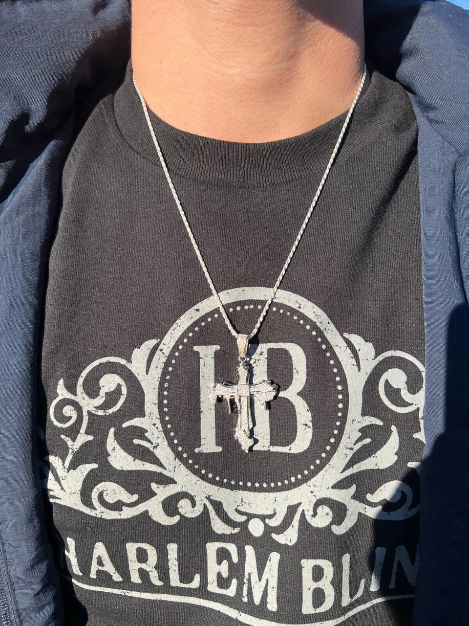 Mens MOISSANITE Real 925 Silver Gold Plated Dripping Cross Iced Pendant Necklace 4 Mens MOISSANITE Real 925 Silver Gold Plated Dripping Cross Iced Pendant Necklace - Image 2