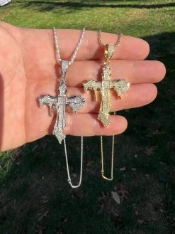 Mens MOISSANITE Real 925 Silver Gold Plated Dripping Cross Iced Pendant Necklace 28 Mens MOISSANITE Real 925 Silver Gold Plated Dripping Cross Iced Pendant Necklace -Harlem Bling Shop harlembling mens moissanite real 925 silver gold plated dripping cross iced pendant necklace 26466.1670514730