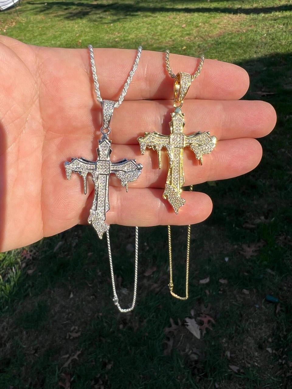 Mens MOISSANITE Real 925 Silver Gold Plated Dripping Cross Iced Pendant Necklace 13 Mens MOISSANITE Real 925 Silver Gold Plated Dripping Cross Iced Pendant Necklace - Image 11