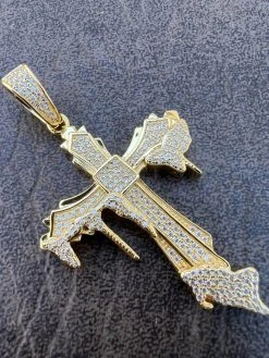 Mens MOISSANITE Real 925 Silver Gold Plated Dripping Cross Iced Pendant Necklace 20 Mens MOISSANITE Real 925 Silver Gold Plated Dripping Cross Iced Pendant Necklace -Harlem Bling Shop harlembling mens moissanite real 925 silver gold plated dripping cross iced pendant necklace 38723.1670514782