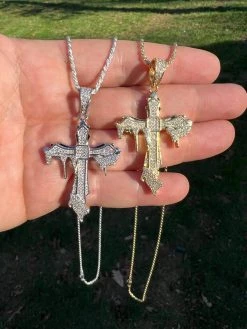 Mens MOISSANITE Real 925 Silver Gold Plated Dripping Cross Iced Pendant Necklace 23 Mens MOISSANITE Real 925 Silver Gold Plated Dripping Cross Iced Pendant Necklace -Harlem Bling Shop harlembling mens moissanite real 925 silver gold plated dripping cross iced pendant necklace 59946.1670514675