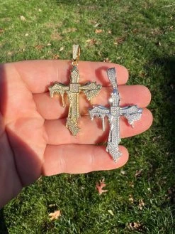 Mens MOISSANITE Real 925 Silver Gold Plated Dripping Cross Iced Pendant Necklace 26 Mens MOISSANITE Real 925 Silver Gold Plated Dripping Cross Iced Pendant Necklace -Harlem Bling Shop harlembling mens moissanite real 925 silver gold plated dripping cross iced pendant necklace 61617.1670514734
