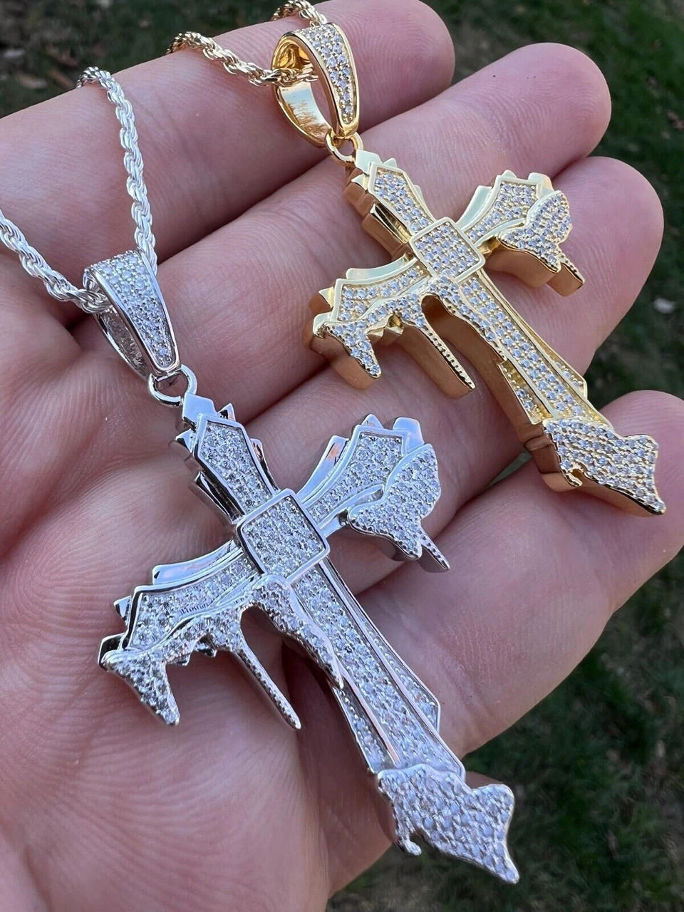 Mens MOISSANITE Real 925 Silver Gold Plated Dripping Cross Iced Pendant Necklace 15 Mens MOISSANITE Real 925 Silver Gold Plated Dripping Cross Iced Pendant Necklace - Image 13