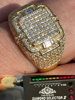 Mens MOISSANITE Ring Real 14k Gold Vermeil 925 Hip Hop Iced Pass Diamond Tester