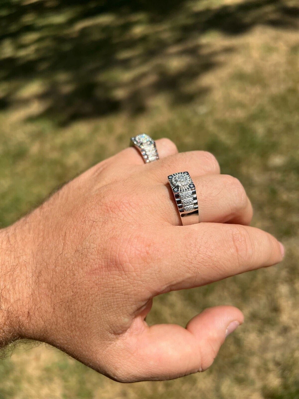 Mens Moissanite Ring Real 925 Silver Iced Hip Hop Star Burst Diamond Cut Sz 6-13 4 Mens Moissanite Ring Real 925 Silver Iced Hip Hop Star Burst Diamond Cut Sz 6-13 - Image 2