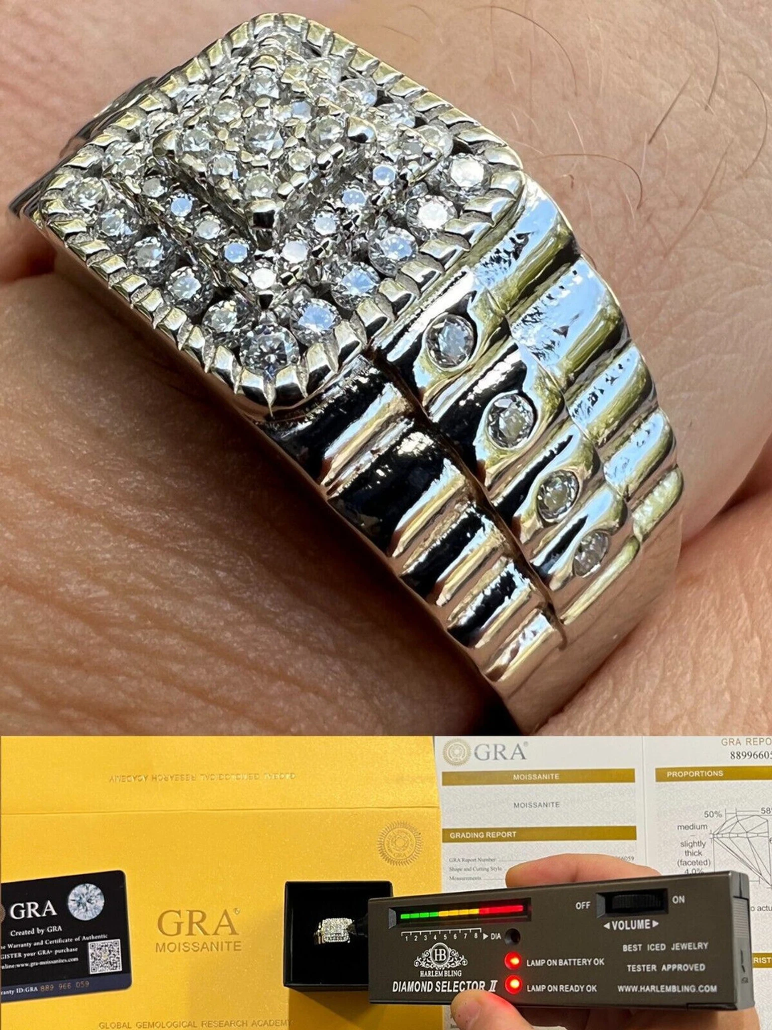 Mens MOISSANITE Ring Real 925 Silver Iced Square Jewelry Pinky Pass Diamond Test 3 Mens MOISSANITE Ring Real 925 Silver Iced Square Jewelry Pinky Pass Diamond Test