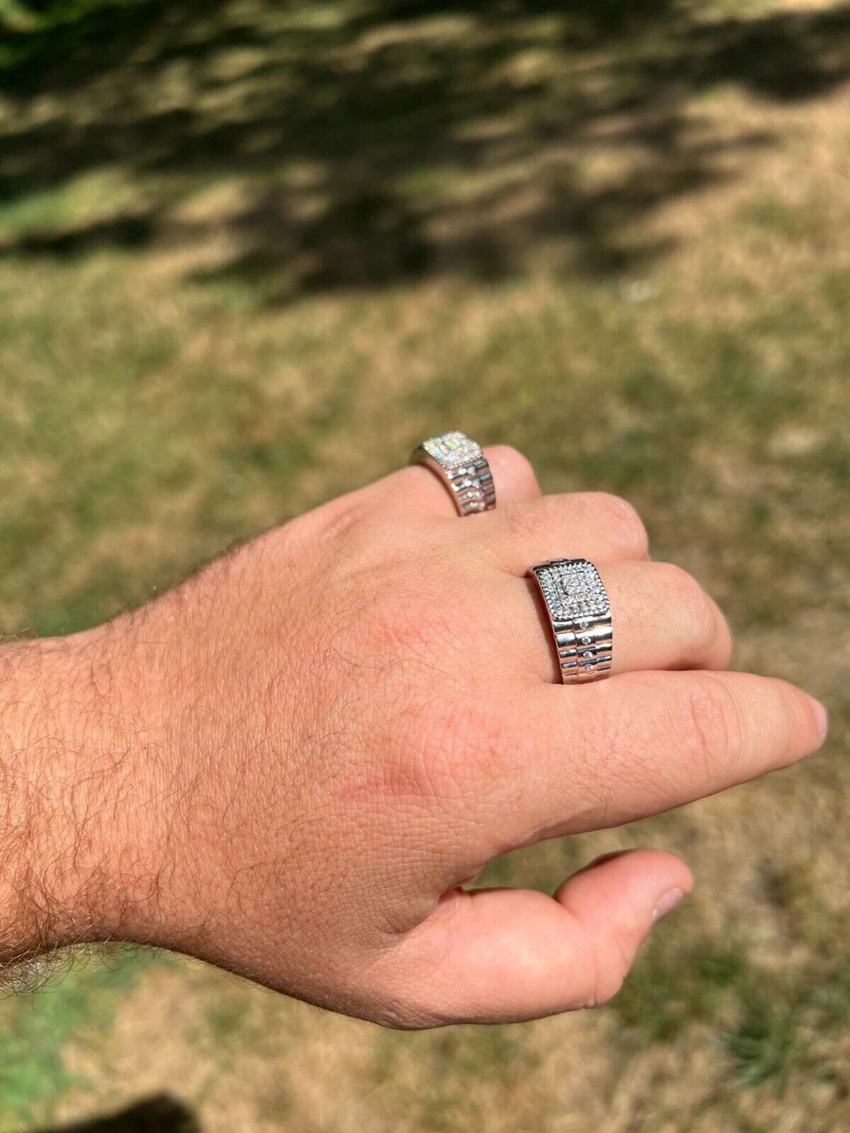 Mens MOISSANITE Ring Real 925 Silver Iced Square Jewelry Pinky Pass Diamond Test 4 Mens MOISSANITE Ring Real 925 Silver Iced Square Jewelry Pinky Pass Diamond Test - Image 2