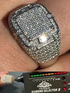 Mens MOISSANITE Ring Real Solid 925 Silver Hip Hop Iced Pass Diamond Test Pinky