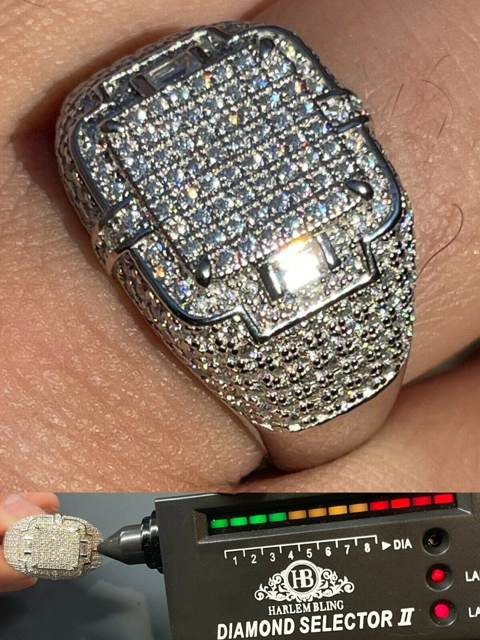 Mens MOISSANITE Ring Real Solid 925 Silver Hip Hop Iced Pass Diamond Test Pinky 3 Mens MOISSANITE Ring Real Solid 925 Silver Hip Hop Iced Pass Diamond Test Pinky