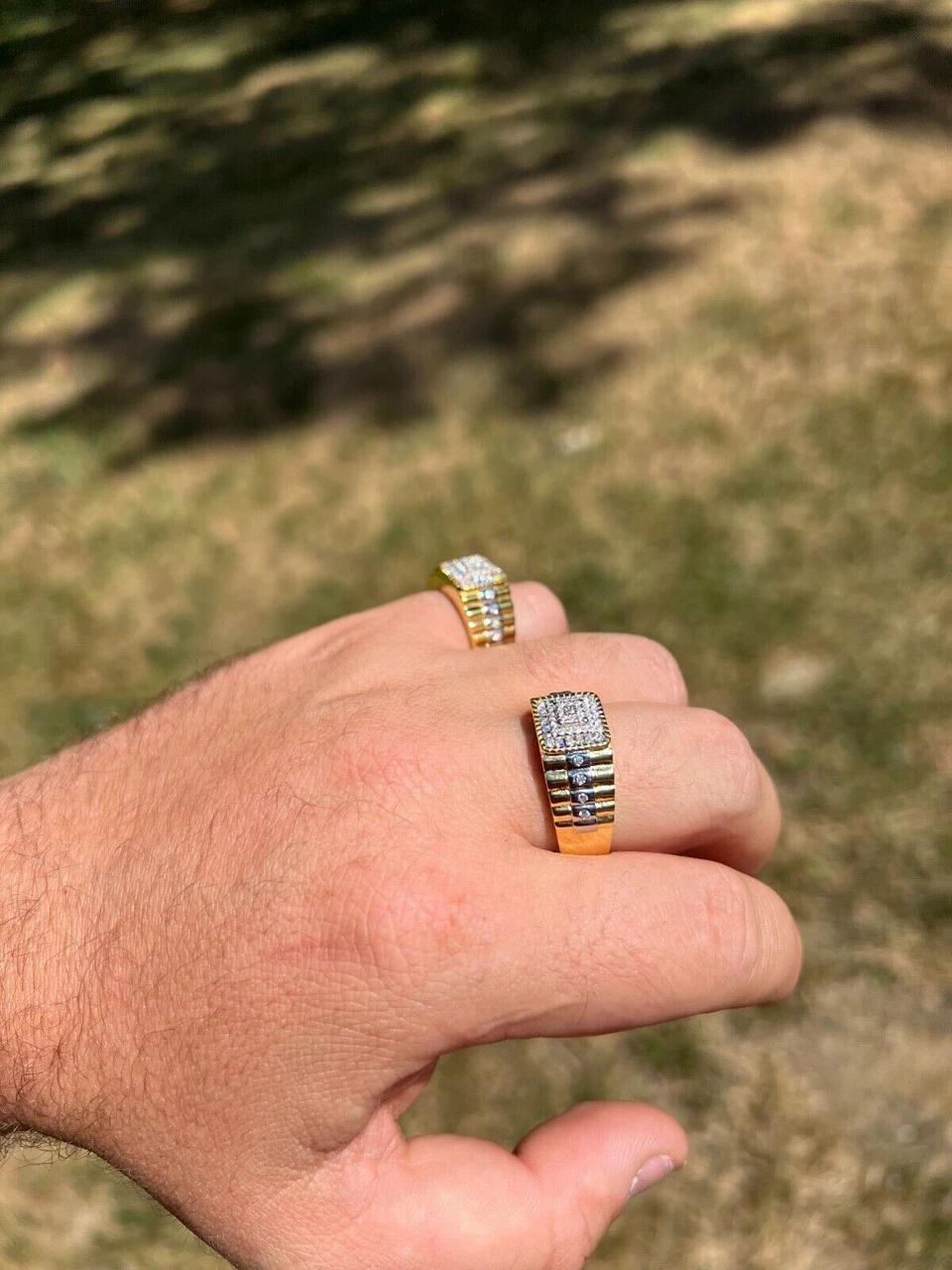 Mens MOISSANITE Ring14k Gold Plated Square Real 925 Silver Iced Pinky Hip Hop 5 Mens MOISSANITE Ring14k Gold Plated Square Real 925 Silver Iced Pinky Hip Hop - Image 3