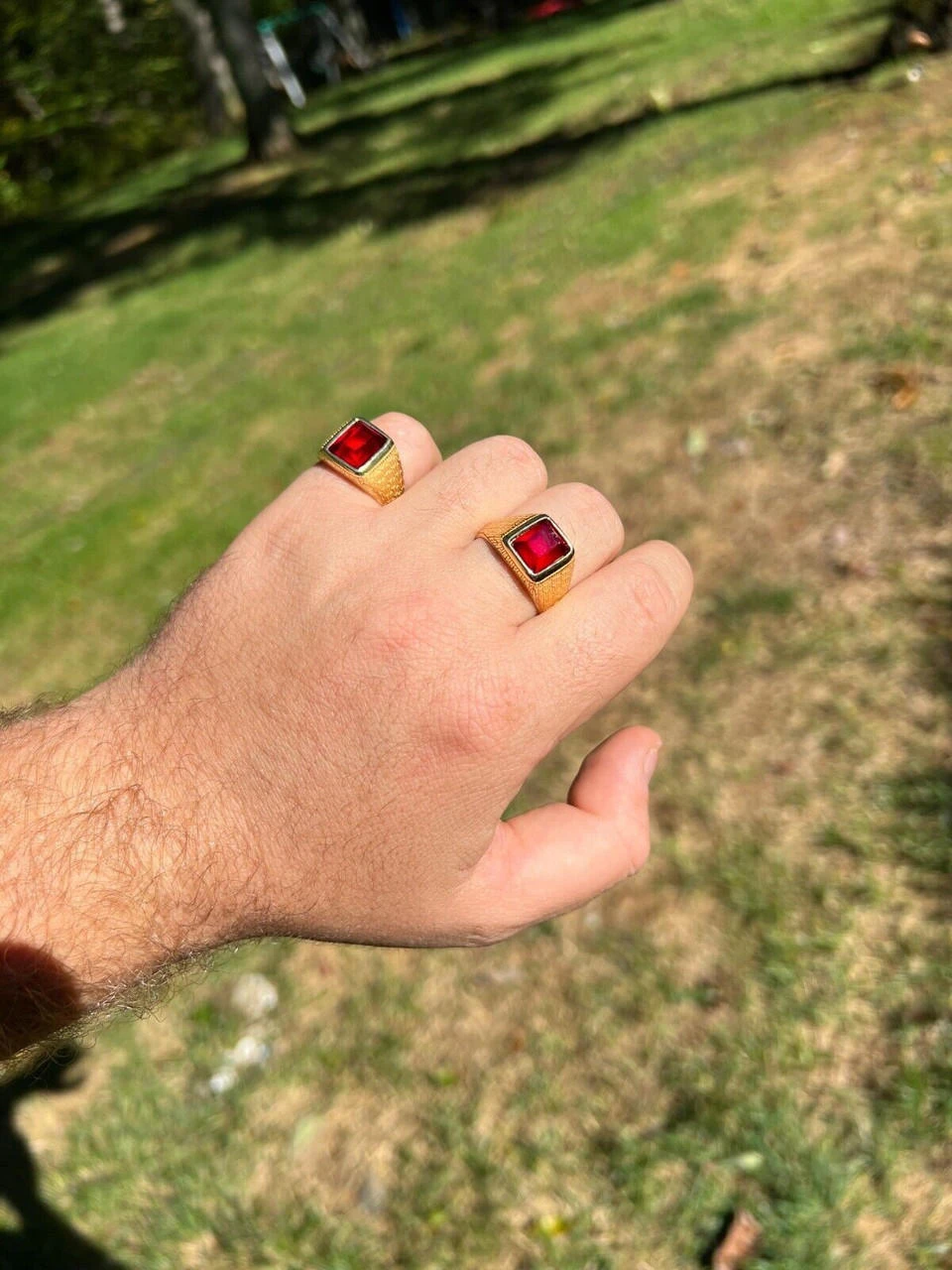 Mens Plain Real 14k Gold Plated 925 Silver Simulated Ruby Red Gem Stone Ring CZ 12 Mens Plain Real 14k Gold Plated 925 Silver Simulated Ruby Red Gem Stone Ring CZ - Image 10