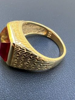 Mens Plain Real 14k Gold Plated 925 Silver Simulated Ruby Red Gem Stone Ring CZ 17 Mens Plain Real 14k Gold Plated 925 Silver Simulated Ruby Red Gem Stone Ring CZ -Harlem Bling Shop harlembling mens plain real 14k gold plated 925 silver simulated ruby red gem stone ring cz 33626.1666188620