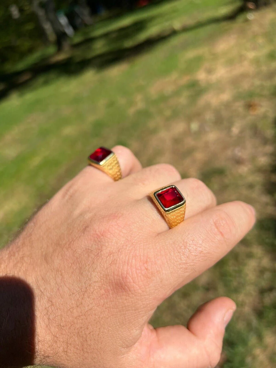 Mens Plain Real 14k Gold Plated 925 Silver Simulated Ruby Red Gem Stone Ring CZ 8 Mens Plain Real 14k Gold Plated 925 Silver Simulated Ruby Red Gem Stone Ring CZ - Image 6