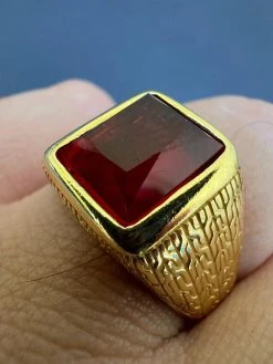Mens Plain Real 14k Gold Plated 925 Silver Simulated Ruby Red Gem Stone Ring CZ 20 Mens Plain Real 14k Gold Plated 925 Silver Simulated Ruby Red Gem Stone Ring CZ -Harlem Bling Shop harlembling mens plain real 14k gold plated 925 silver simulated ruby red gem stone ring cz 65232.1666188590