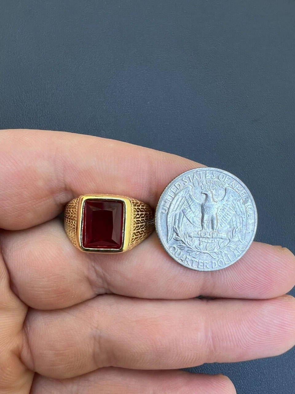 Mens Plain Real 14k Gold Plated 925 Silver Simulated Ruby Red Gem Stone Ring CZ 10 Mens Plain Real 14k Gold Plated 925 Silver Simulated Ruby Red Gem Stone Ring CZ - Image 8