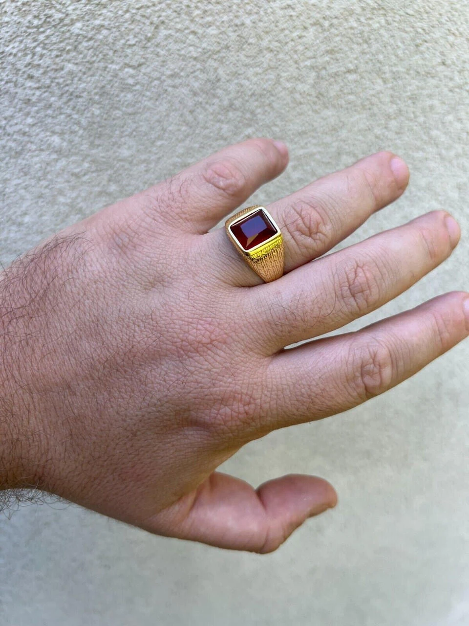 Mens Plain Real 14k Gold Plated 925 Silver Simulated Ruby Red Gem Stone Ring CZ 14 Mens Plain Real 14k Gold Plated 925 Silver Simulated Ruby Red Gem Stone Ring CZ - Image 12