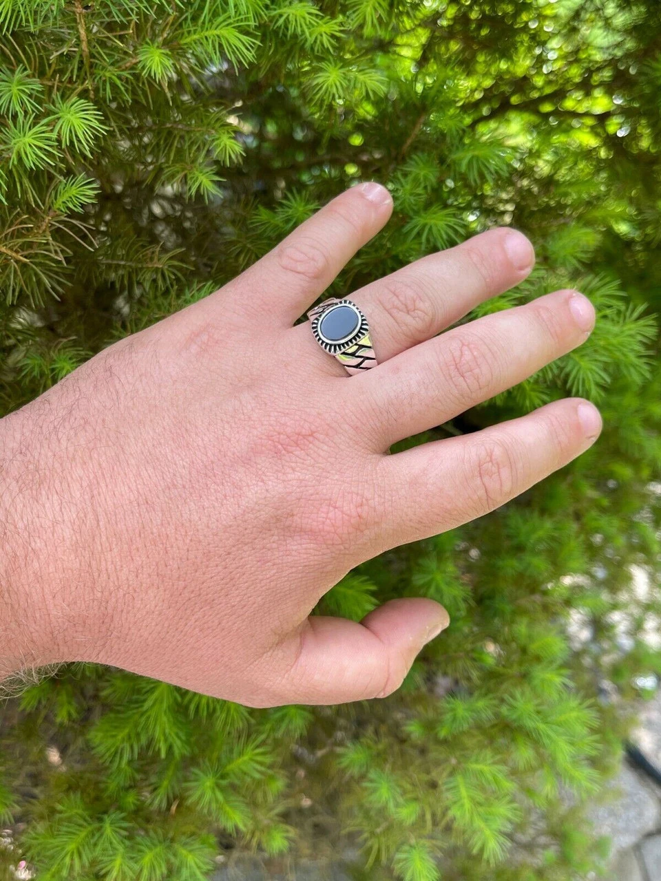 Mens Plain Real 925 Sterling Silver Black Onyx Stone Ring Miami Cuban Link Band 6 Mens Plain Real 925 Sterling Silver Black Onyx Stone Ring Miami Cuban Link Band - Image 4