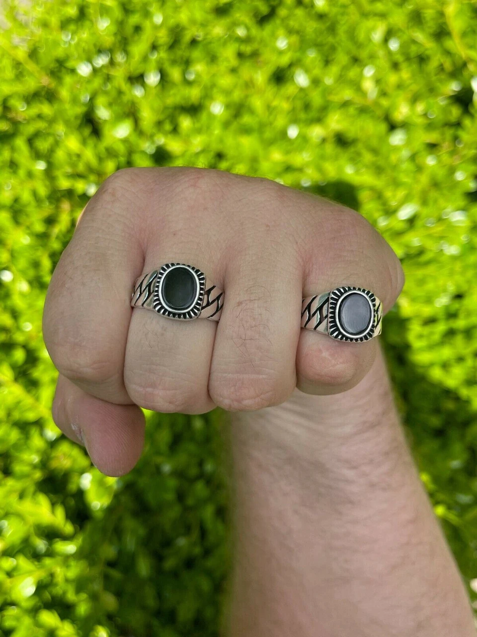 Mens Plain Real 925 Sterling Silver Black Onyx Stone Ring Miami Cuban Link Band 10 Mens Plain Real 925 Sterling Silver Black Onyx Stone Ring Miami Cuban Link Band - Image 8