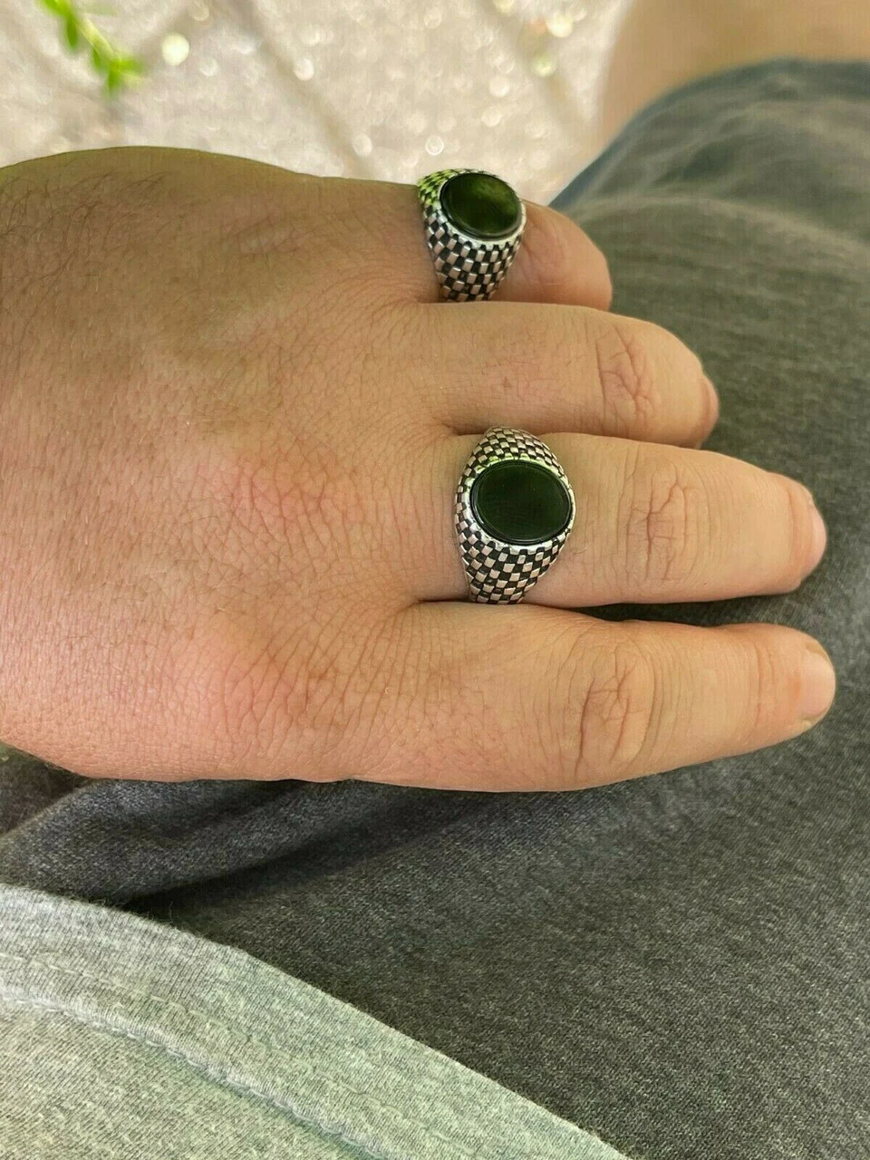 Mens Plain Real 925 Sterling Silver Black Onyx Stone Ring Pinky 7 8 9 10 11 12 5 Mens Plain Real 925 Sterling Silver Black Onyx Stone Ring Pinky 7 8 9 10 11 12 - Image 3