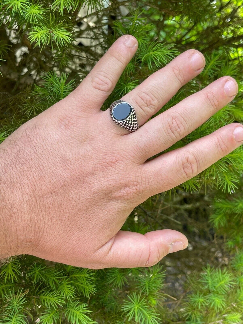 Mens Plain Real 925 Sterling Silver Black Onyx Stone Ring Pinky 7 8 9 10 11 12 4 Mens Plain Real 925 Sterling Silver Black Onyx Stone Ring Pinky 7 8 9 10 11 12 - Image 2
